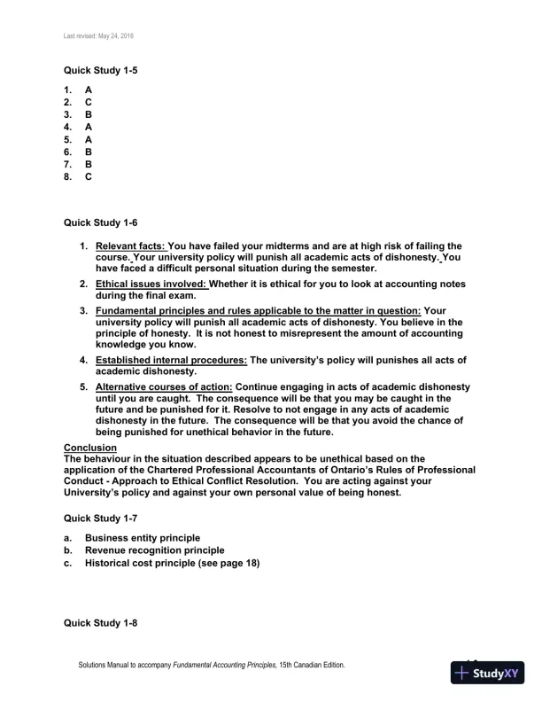 Fundamental Accounting Principles, Volume 1 15th Canadian Edition Solution Manual - Page 10 preview image