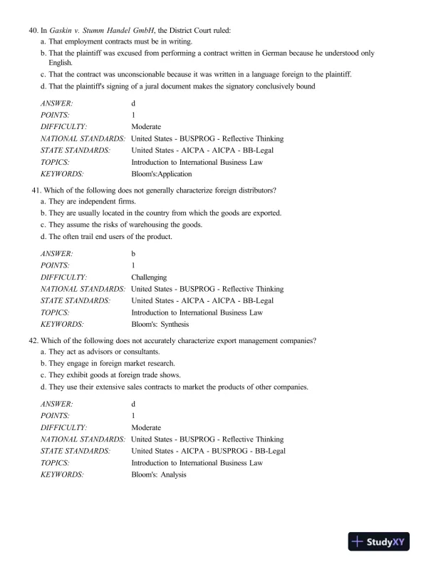 Test Bank For International Business Law And Its Environment, 9th Edition - Page 14 preview image
