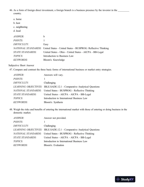 Test Bank For International Business Law And Its Environment, 9th Edition - Page 16 preview image