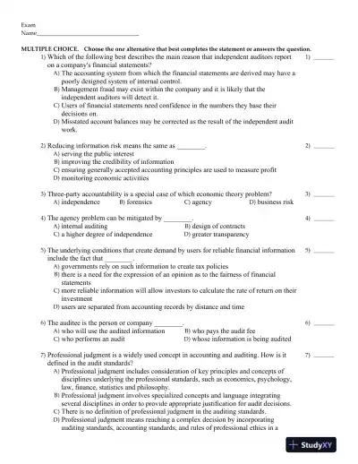 Auditing: An International Approach Seventh Canadian Edition Test Bank - Page 1 preview image