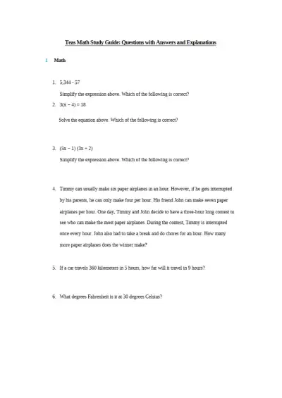 Teas Math Study Guide - Page 1 preview image