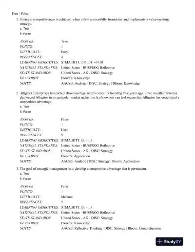 Strategic Management: Concepts and Cases: Competitiveness and Globalization, 11th Edition Test Bank - Page 1 preview image