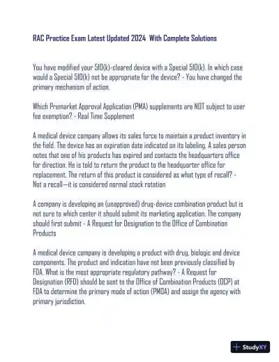 2024 RAC Medical Marketing Practice Exam With Answers (89 Solved Questions) - Page 1 preview image