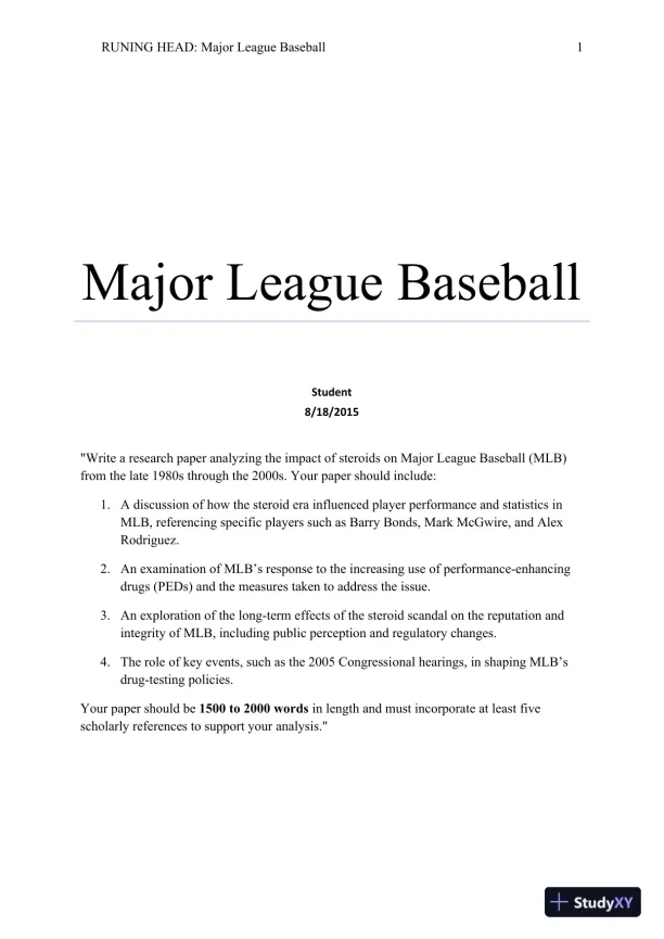 The Steroid ERA: Analyzing The Impact of Performance-Enhancing Drugs on Major League Baseball - Page 1 preview image