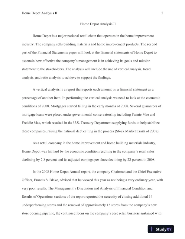 ACC 497 Home Depot Analysis II Week 3 Financial Statements Paper II - Page 3 preview image