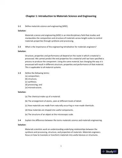 Solution Manual for Science and Engineering of Materials, SI Edition, 7th Edition - Page 1 preview image