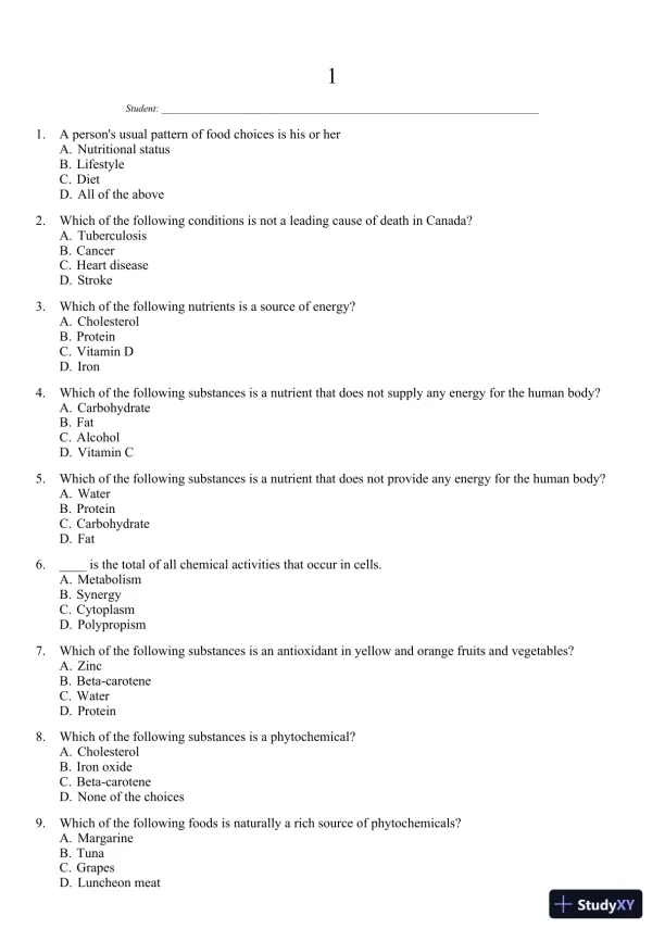 Nutrition for Healthy Living 1st Edition 2011 Test Bank - Page 1 preview image