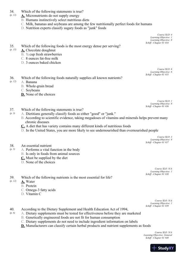Nutrition for Healthy Living 1st Edition 2011 Test Bank - Page 14 preview image
