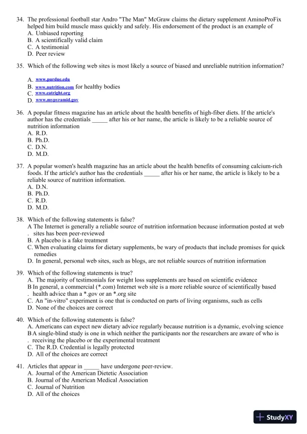 Nutrition for Healthy Living 1st Edition 2011 Test Bank - Page 24 preview image