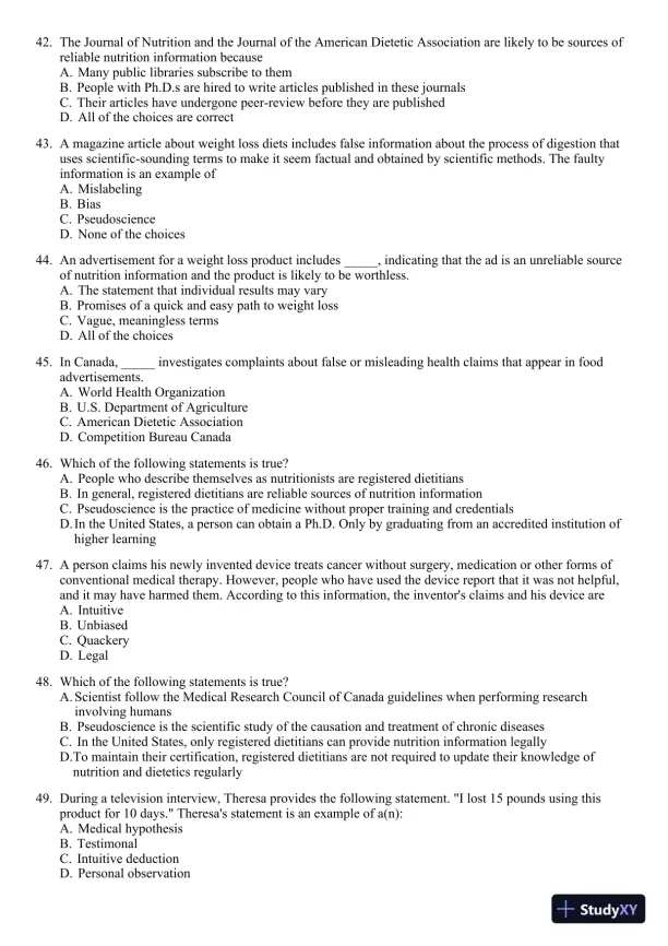 Nutrition for Healthy Living 1st Edition 2011 Test Bank - Page 25 preview image