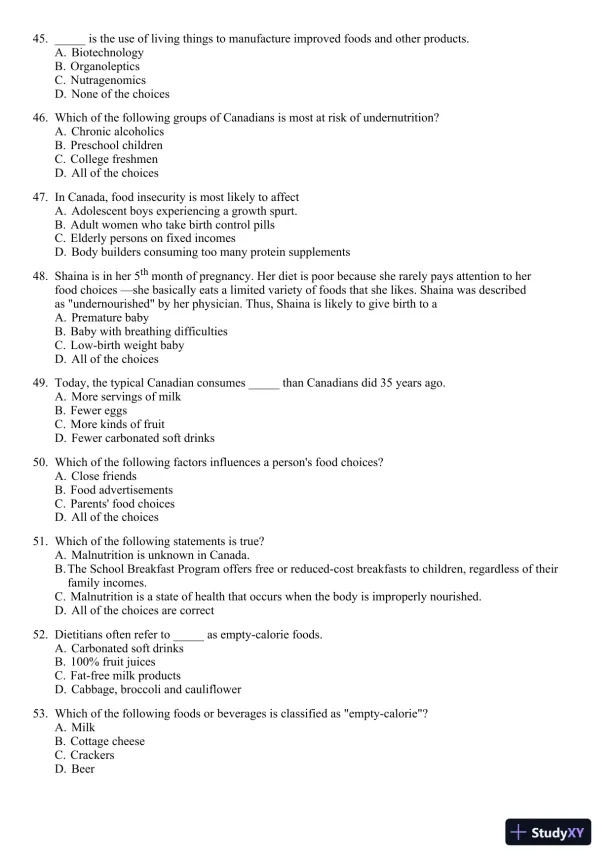Nutrition for Healthy Living 1st Edition 2011 Test Bank - Page 7 preview image