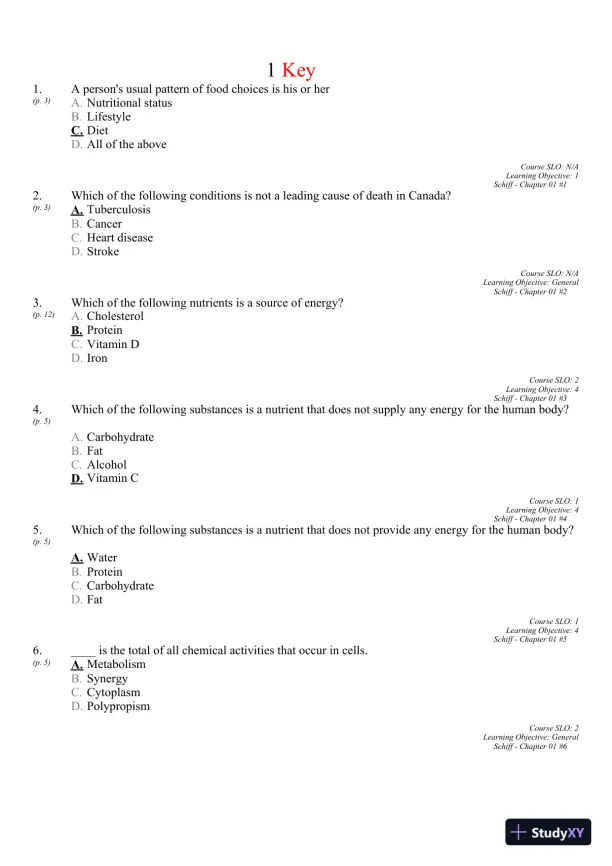 Nutrition for Healthy Living 1st Edition 2011 Test Bank - Page 9 preview image