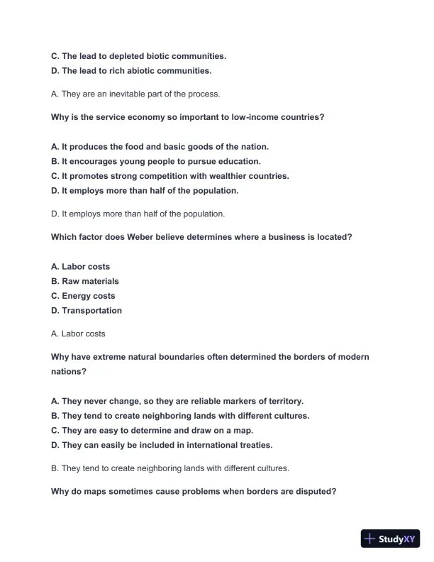 WGU D199 Pre-Assessment: Introduction to Physical and Human Geography with Answers (55 Solved Questions) - Page 3 preview image