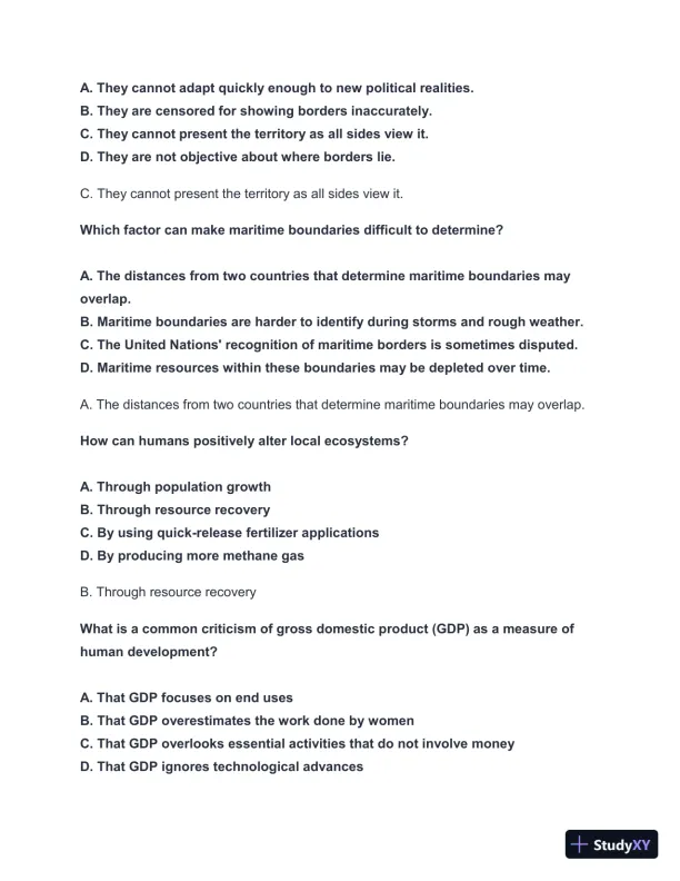 WGU D199 Pre-Assessment: Introduction to Physical and Human Geography with Answers (55 Solved Questions) - Page 4 preview image