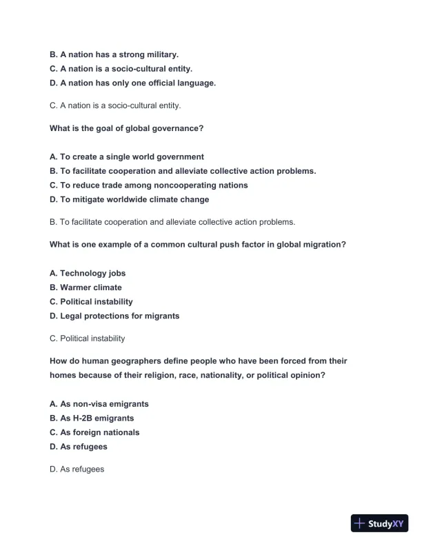 WGU D199 Pre-Assessment: Introduction to Physical and Human Geography with Answers (55 Solved Questions) - Page 6 preview image