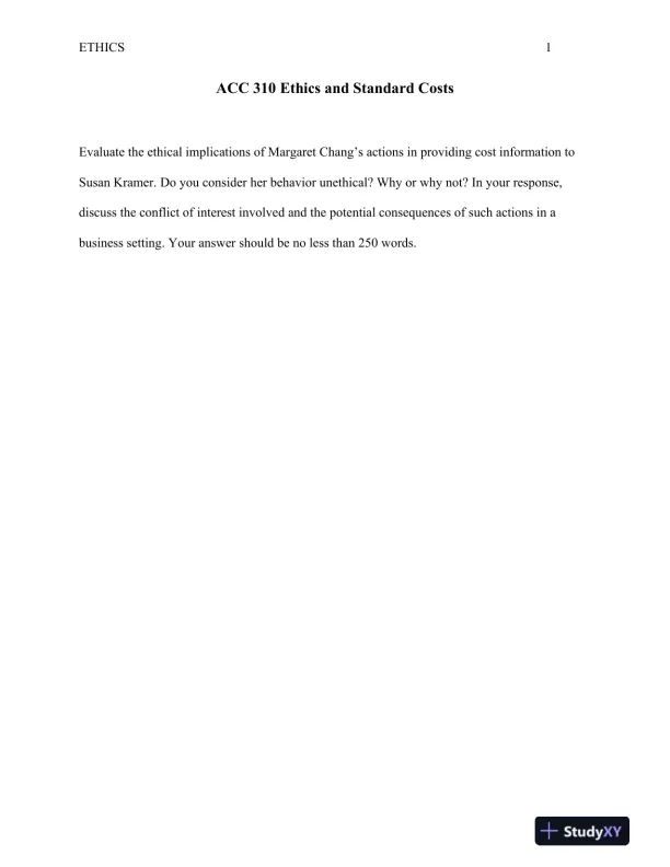 ACC 310 Ethics and Standard Costs - Page 1 preview image