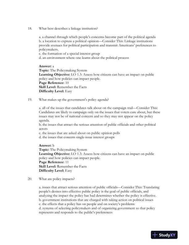 Government in America 17th Edition Test Bank - Page 11 preview image