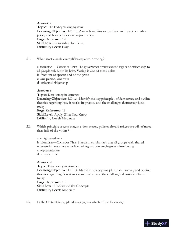 Government in America 17th Edition Test Bank - Page 12 preview image