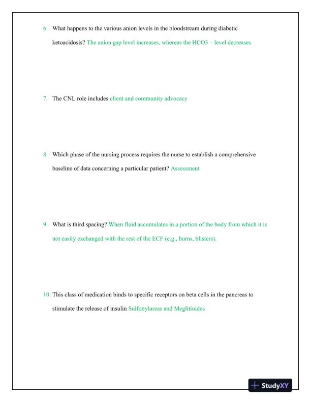 2023-2024 Pathophysiology, Pharmacology, Adult health Practice Exam With Answers (50 Solved Questions) - Page 4 preview image