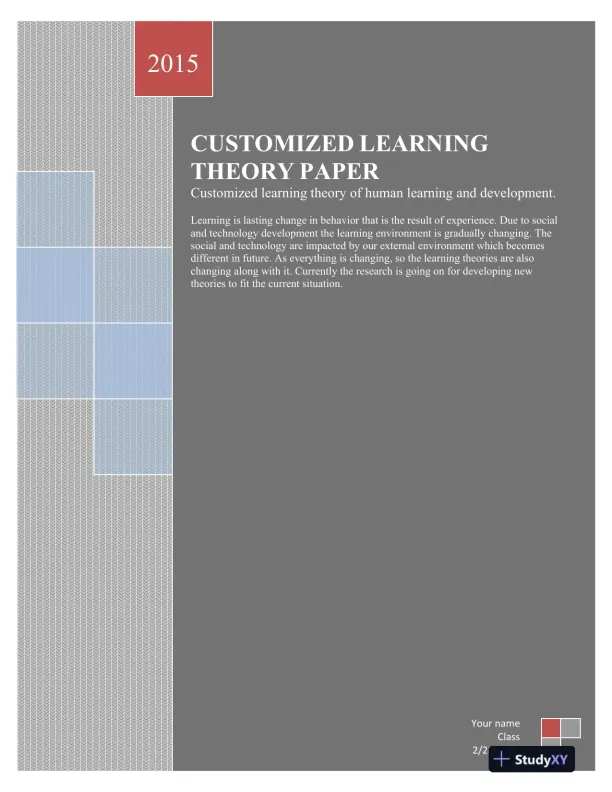 Customized Learning Theory Paper: Customized Learning Theory of Human Learning and Development - Page 1 preview image