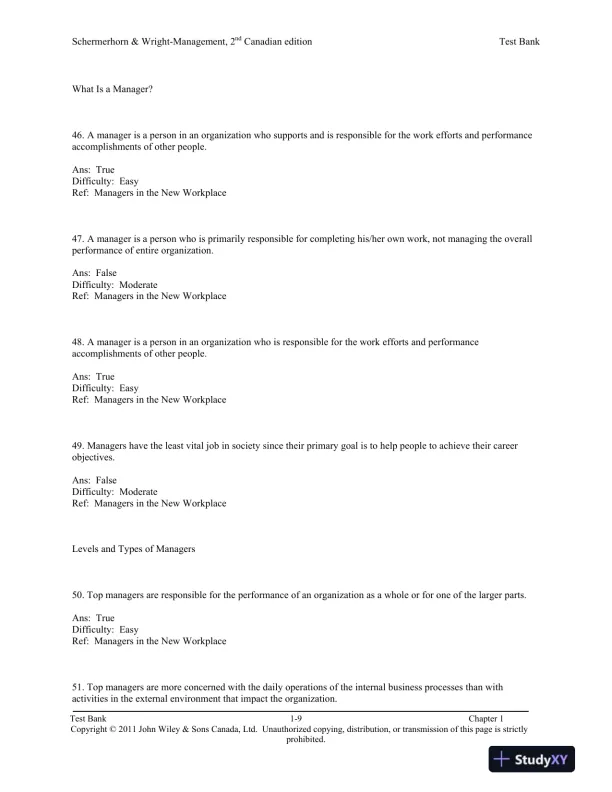 Management, Second Canadian Edition Test Bank - Page 10 preview image
