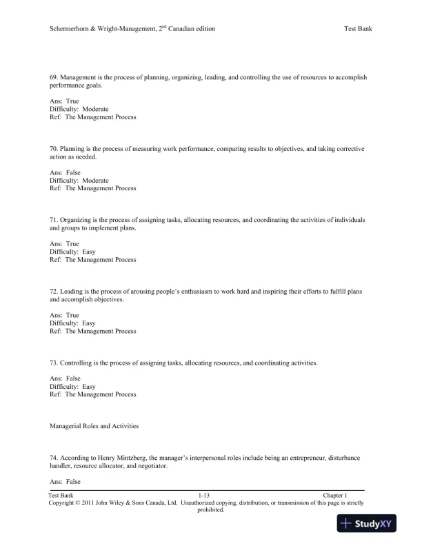 Management, Second Canadian Edition Test Bank - Page 14 preview image