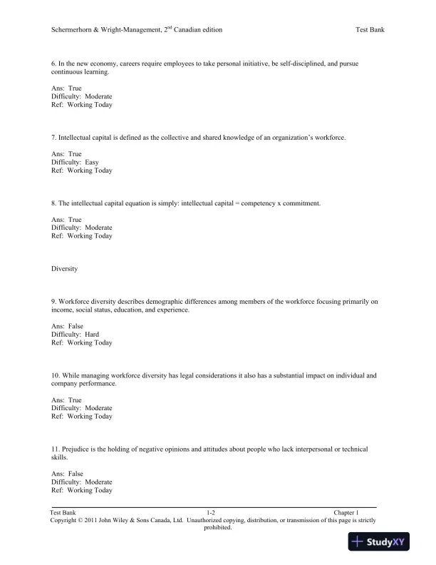 Management, Second Canadian Edition Test Bank - Page 3 preview image