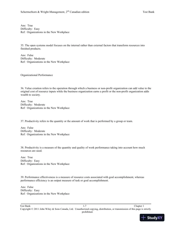 Management, Second Canadian Edition Test Bank - Page 8 preview image