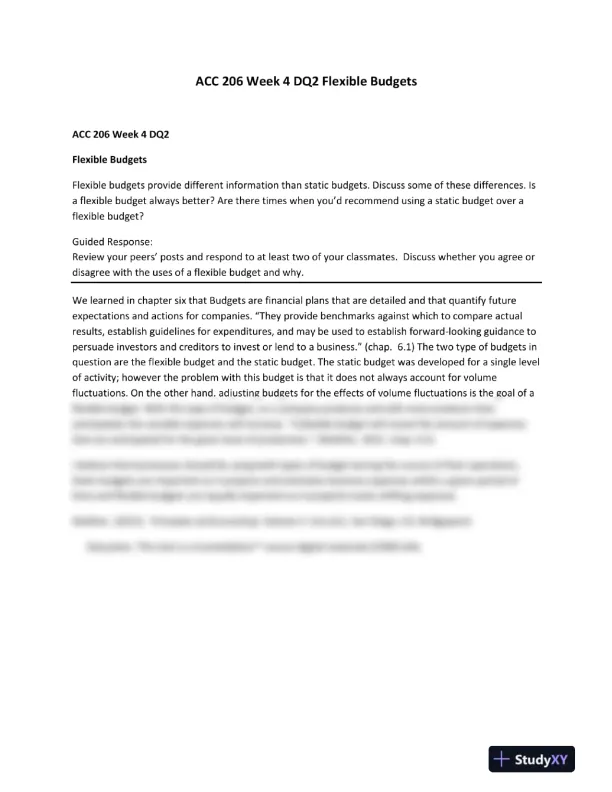 ACC 206 Week 4 DQ2 Flexible Budgets - Page 1 preview image