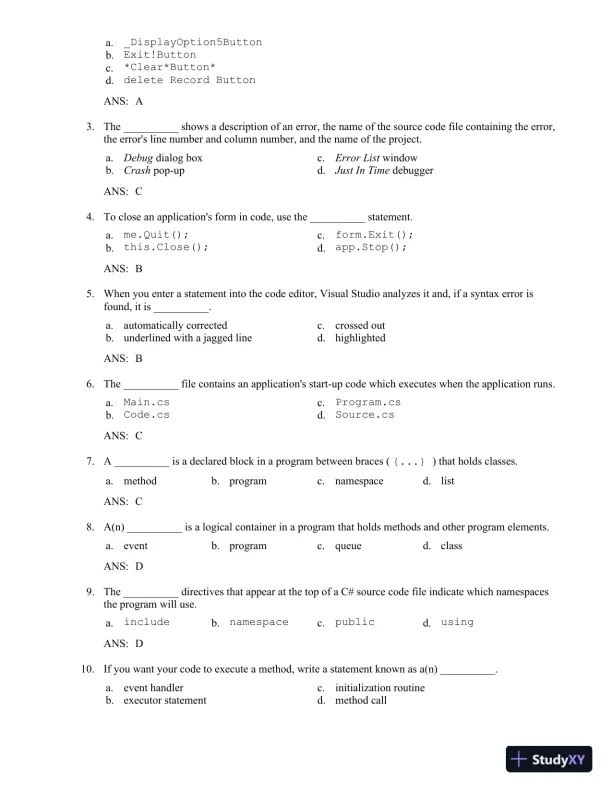 Test Bank for Starting Out With Visual C#, 5th Edition - Page 11 preview image