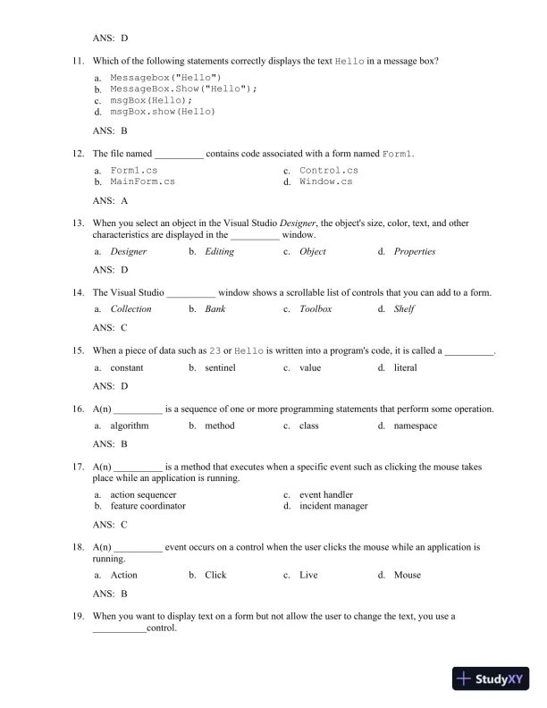 Test Bank for Starting Out With Visual C#, 5th Edition - Page 12 preview image