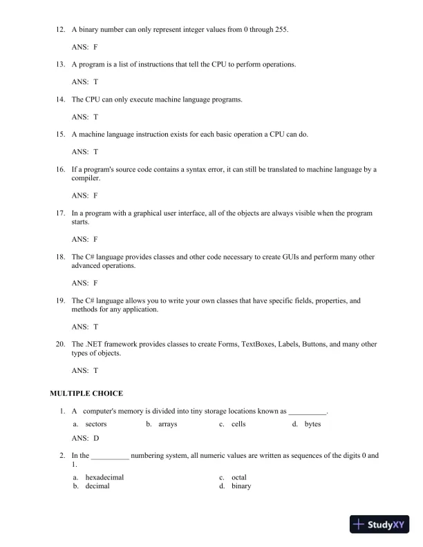 Test Bank for Starting Out With Visual C#, 5th Edition - Page 3 preview image