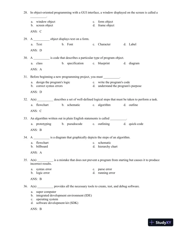 Test Bank for Starting Out With Visual C#, 5th Edition - Page 7 preview image