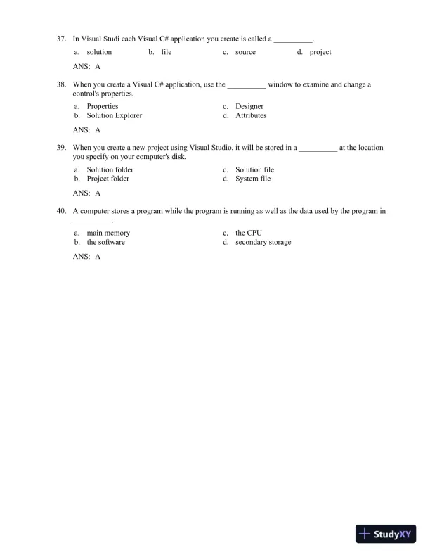 Test Bank for Starting Out With Visual C#, 5th Edition - Page 8 preview image
