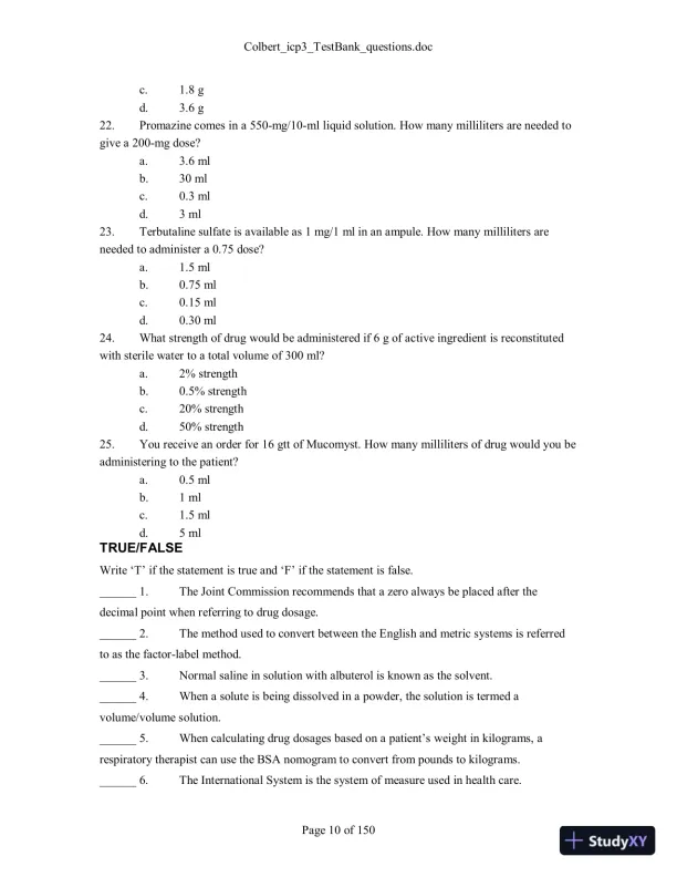 Test Bank For Integrated Cardiopulmonary Pharmacology, 3rd Edition, 3rd Edition - Page 11 preview image