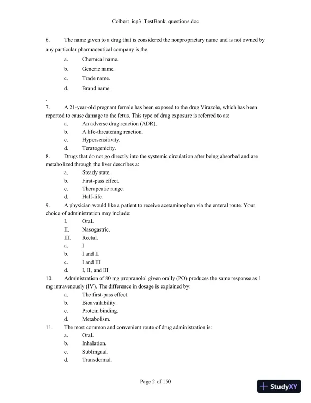 Test Bank For Integrated Cardiopulmonary Pharmacology, 3rd Edition, 3rd Edition - Page 3 preview image