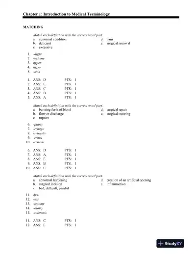 Medical Terminology for Health Professions 6th Edition Test Bank - Page 1 preview image