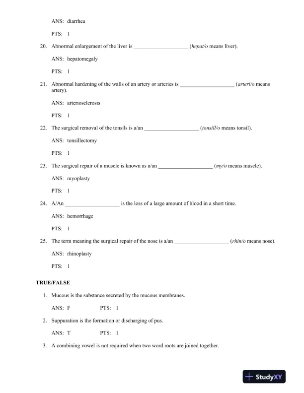 Medical Terminology for Health Professions 6th Edition Test Bank - Page 15 preview image