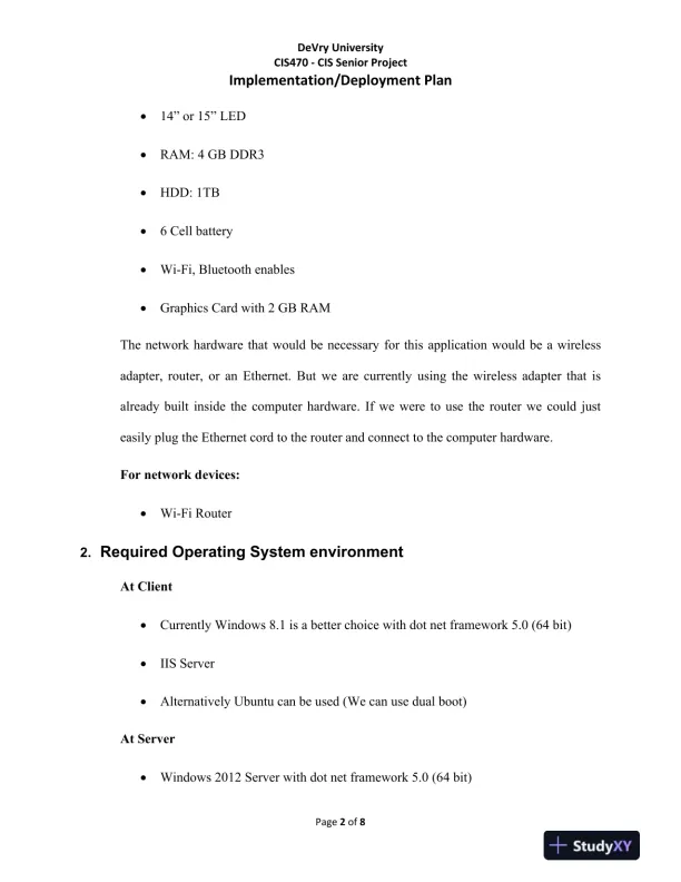 CIS470 - CIS Senior Project Implementation/Deployment Plan DeVry University - Page 3 preview image