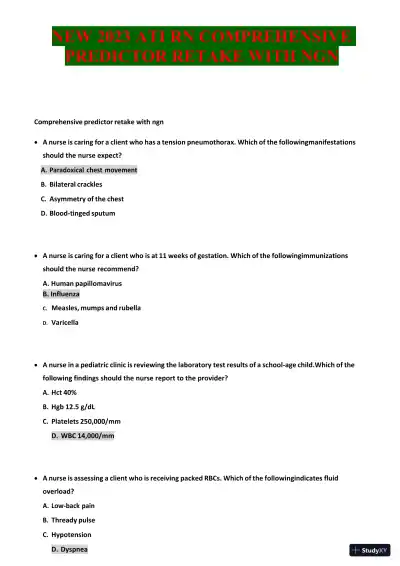 2022-2023 ATI RN Comp Comprehensive, Predictor Exam With Answers (173 Solved Questions) - Page 1 preview image