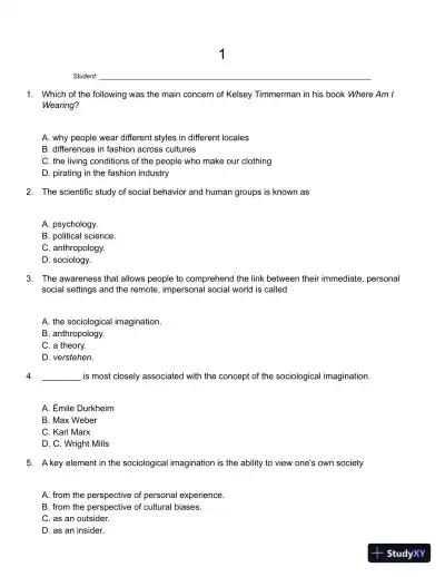 Sociology in Modules 1st Edition Test Bank - Page 1 preview image