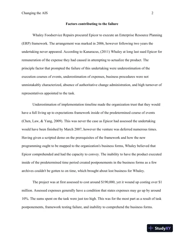 Analyzing the Failure of Whaley Foodservice Repairs' Epicor ERP Implementation: Causes, Management's Role, and Best Practices - Page 3 preview image