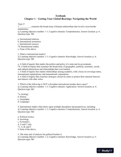 Crossing Borders; International Studies for the 21st Century Second Edition Test Bank - Page 1 preview image