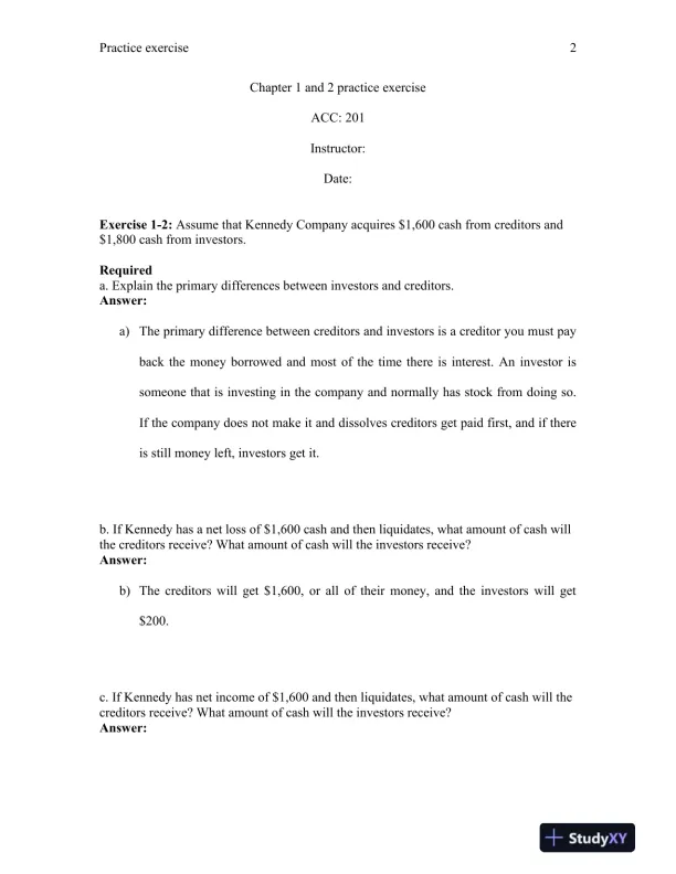 ACC 201: Practice Exercises for Chapters 1 & 2 � Financial Transactions and Statements - Page 3 preview image