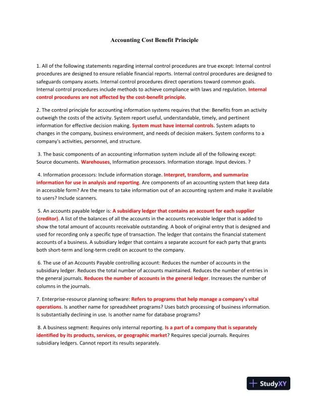 Accounting Cost Benefit Principle - Page 1 preview image