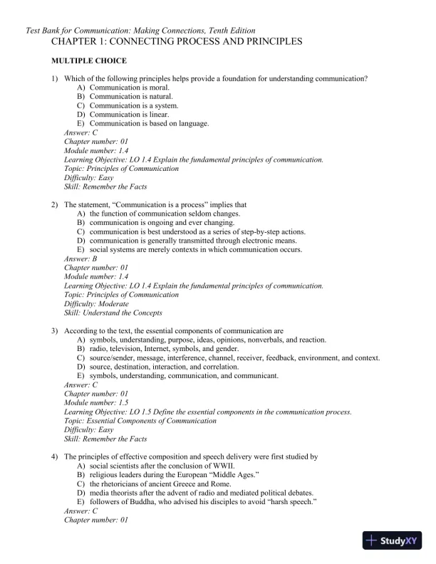 Test Bank for Communication: Making Connections, 10th Edition - Page 1 preview image