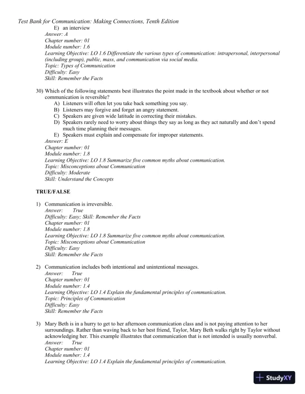 Test Bank for Communication: Making Connections, 10th Edition - Page 10 preview image