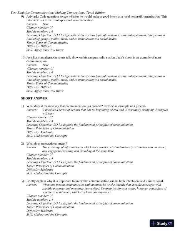 Test Bank for Communication: Making Connections, 10th Edition - Page 12 preview image
