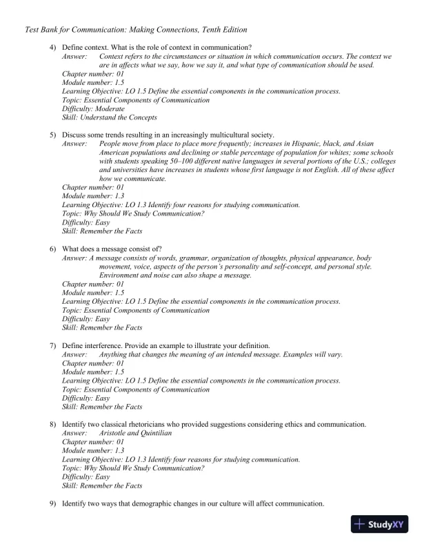 Test Bank for Communication: Making Connections, 10th Edition - Page 13 preview image