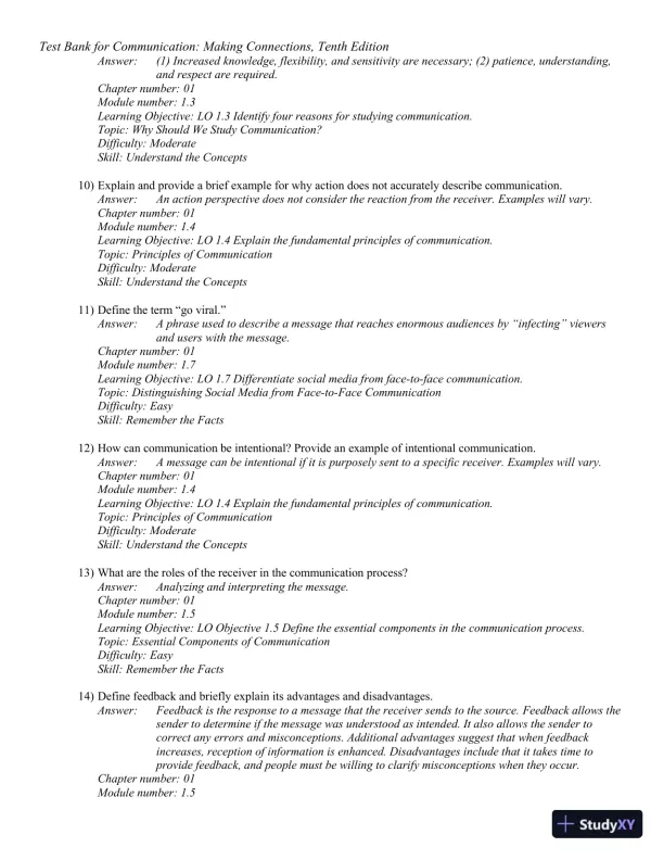 Test Bank for Communication: Making Connections, 10th Edition - Page 14 preview image